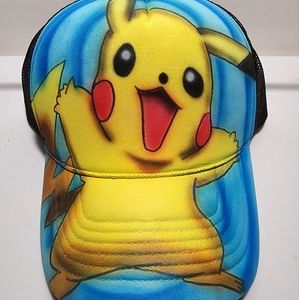Pikachu Pokemon Custom Airbrushed Snapback Trucker Hat Cap